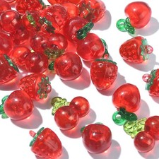 30pcs Transparent Acrylic Pendants Cherry Charm Strawberry Shape Jewelry Making