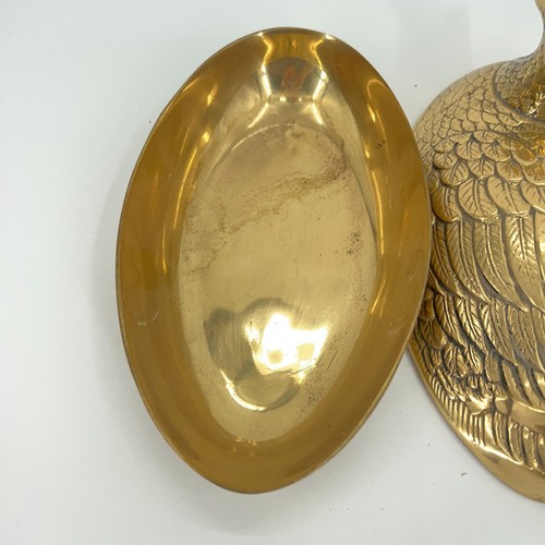 Vintage Brass 2 Piece Covered Duck Mallard Candy Dish Bowl Lidded Large 11 in - Picture 9 of 10