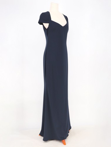 BADGLEY MISCHKA COLLECTION Cap-Sleeve Sweetheart Column Crepe Gown Navy Size 8 - Picture 4 of 8