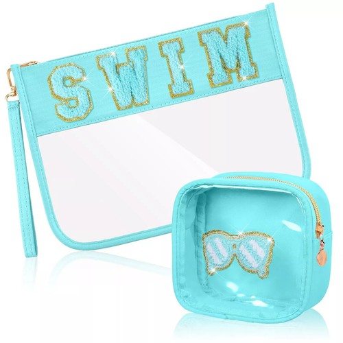 Chenille Letter Bag Preppy Cosmetic Bag PVC Clear Toiletry Bag Swim Bag Travel