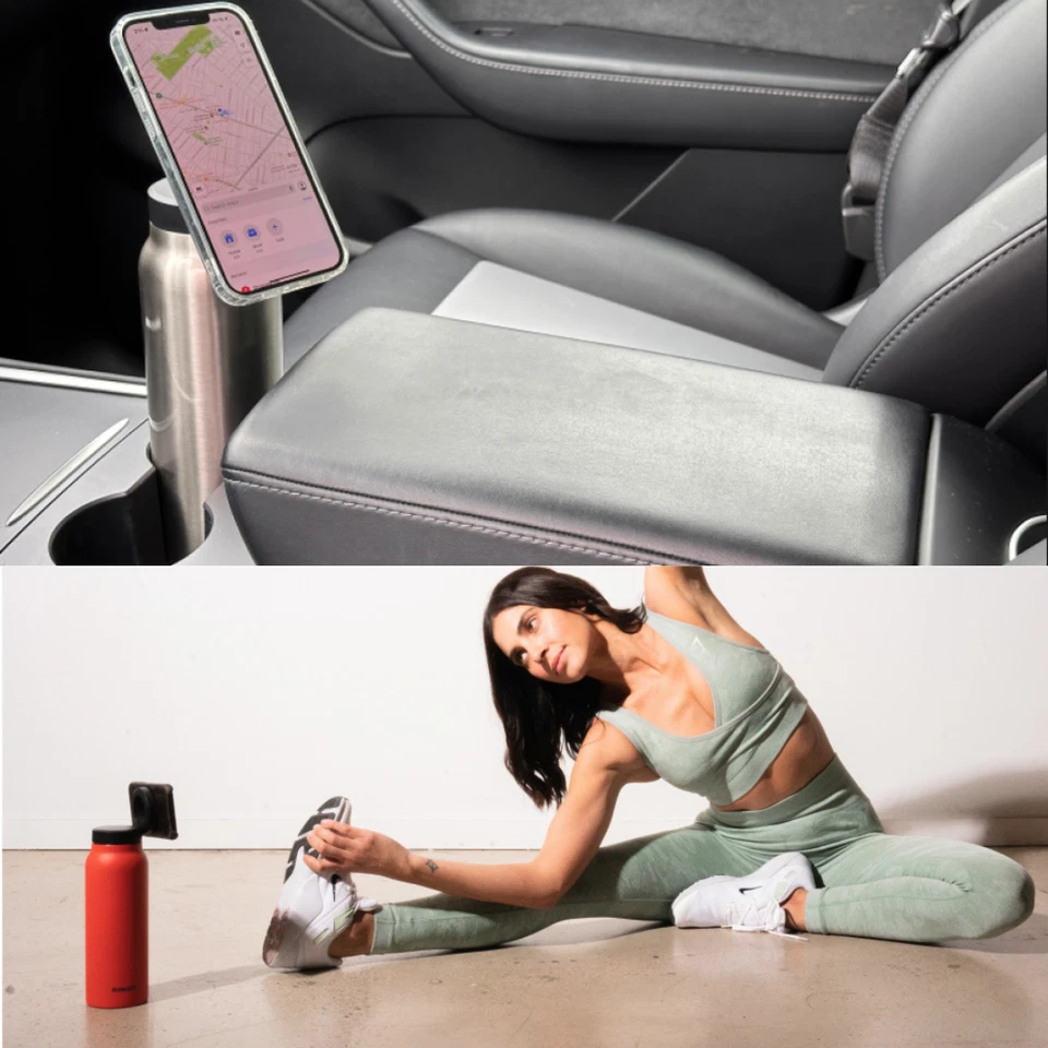 Botella de agua con soporte magnético para teléfono - acero inoxidable 24 OZ color negro o rojo Foto 3 de 4