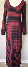 NWT PERUVIAN CONNECTION Andover Stripe Bordeaux Black Long Sleeve Maxi Dress  M