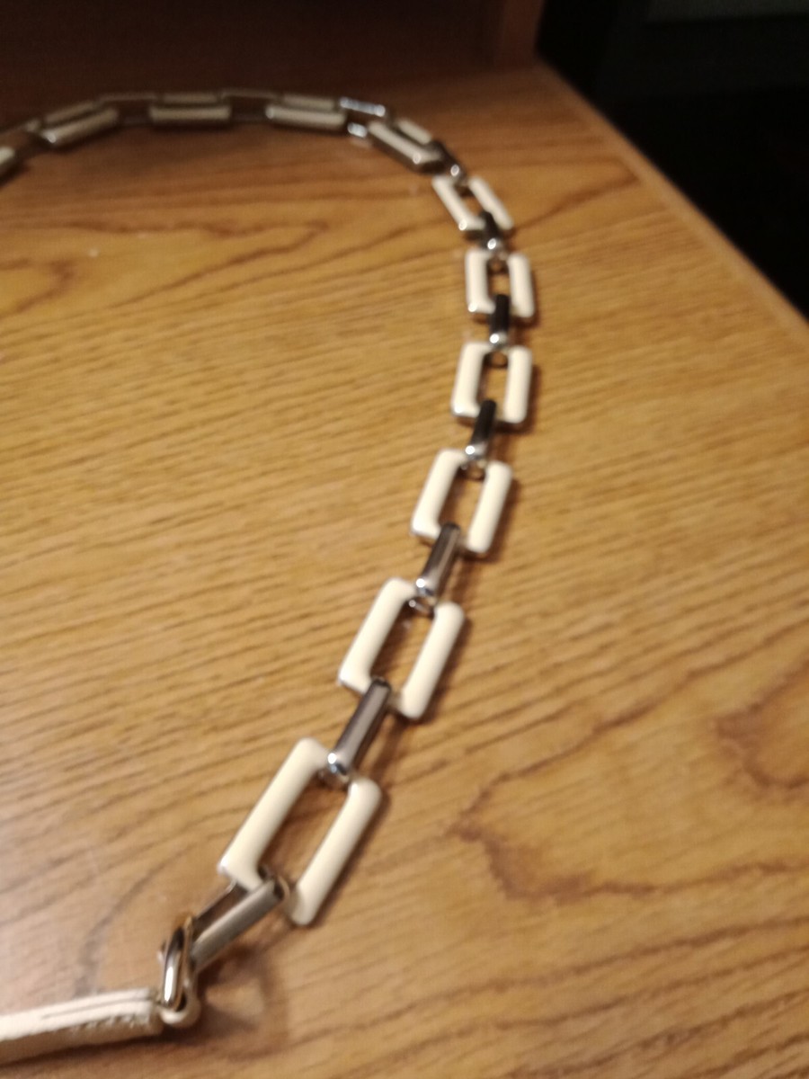 Vintage Silver Tone Beige Enameled Links Metal Chain Belt 40  display picture 3