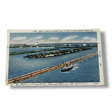 Postcard Aerial View Biscayne Bay Miami Florida Goodyear Blimp 1933 C703