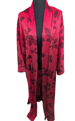 Natori Vintage Maxi Robe Kimono Leaf Red Side Slits Loungewear Size Medium - Picture 3 of 12