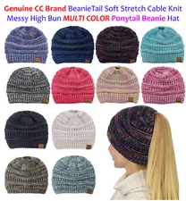 NEW! CC BeanieTail MULTI COLOR Stretch Knit Messy High Bun Ponytail Beanie  