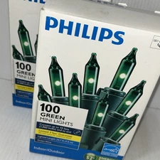 Lot Of 2 Green Mini Lights 100ct Indoor Outdoor Lighted Philips Energy Star/WH3