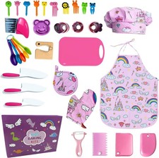 Kids Chef Set: Apron, Hat, Utensils. Pretend Play Cooking Toy for Girls