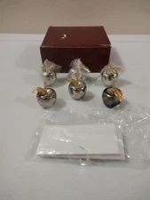 Vintage 6 Silver & Gold Plated Toned Miniature Apple Place Card Holders & Cards