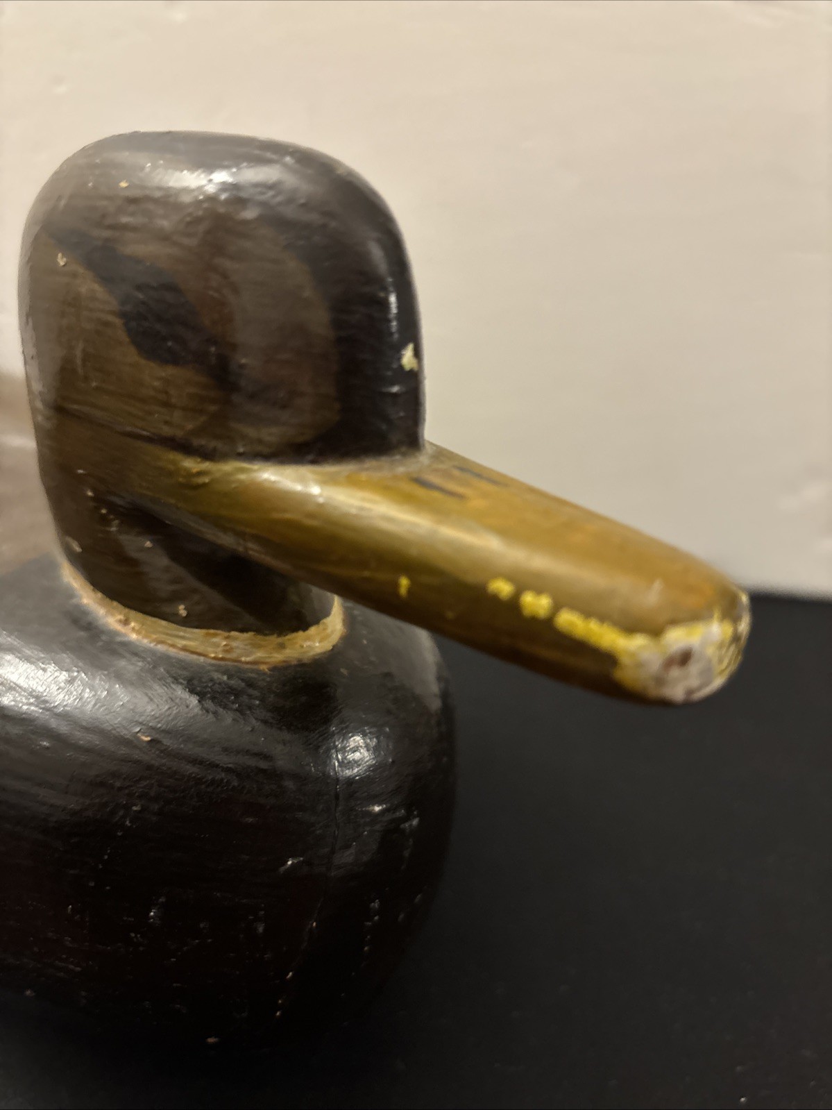 VINTAGE HAND CARVED AND PAINTED Brown HEADED WOODEN DUCK DECOY MARKED MICHAEL?