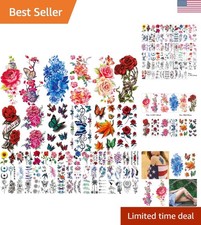82 Sheets Waterproof Temporary Tattoos - Floral Butterfly Designs for All Ages