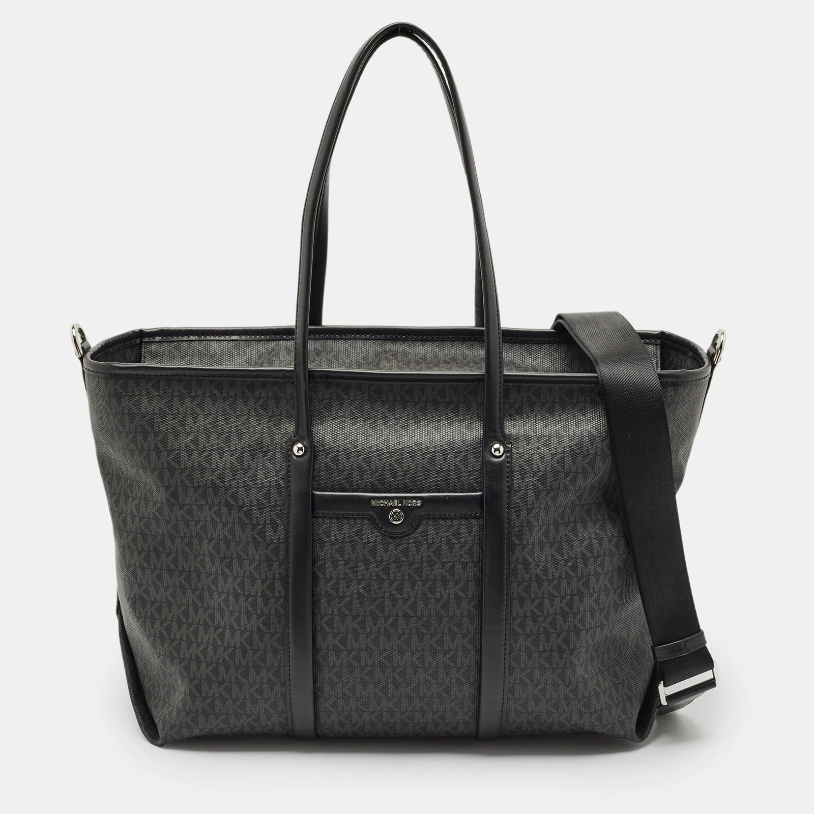 Borsa Michael Kors nera firmata rivestita in tela grande Beck