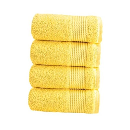 Premium Turkish Cotton Hand Towels 4-Pack in Lemon Yellow