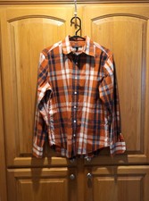 Banana Republic Men's Small Orange Plaid Long Sleeve Button Up casual Shirt