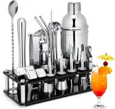 Cocktail Shaker Set, 23-Piece Stainless Steel Bartender Kit with Acrylic Stand &