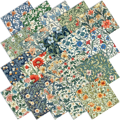 60 Pcs 10 X 10 Inch William Morris Floral Quilting Fabric Squares Vintage Floral
