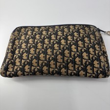 Christian Dior Trotter Navy Canvas Clutch Bag France Vintage Auth 0322