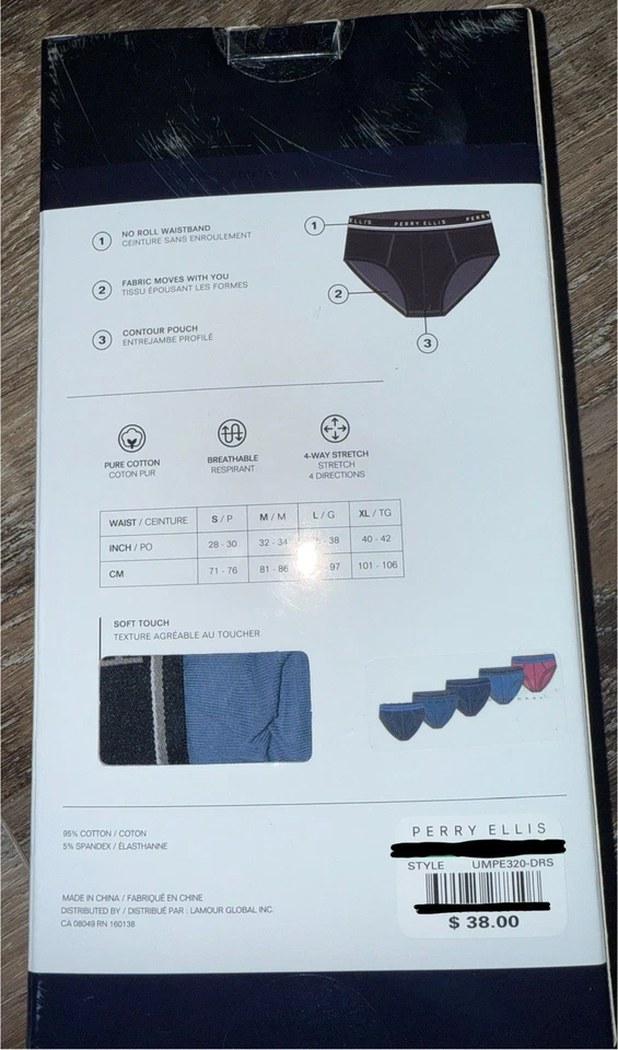 Perry Ellis ~ 5 piezas calzoncillos para hombre ropa interior mezcla de algodón (B) ~ M (32-34) Foto 3 de 3