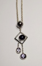 Vintage 925 Silver Amethyst Drop Necklace | 23.13g Statement Jewelry | UK Seller
