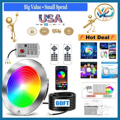 60ft LED Pool Lights RGB Color Changing Waterproof for 10'' Niche, App/Remote ...