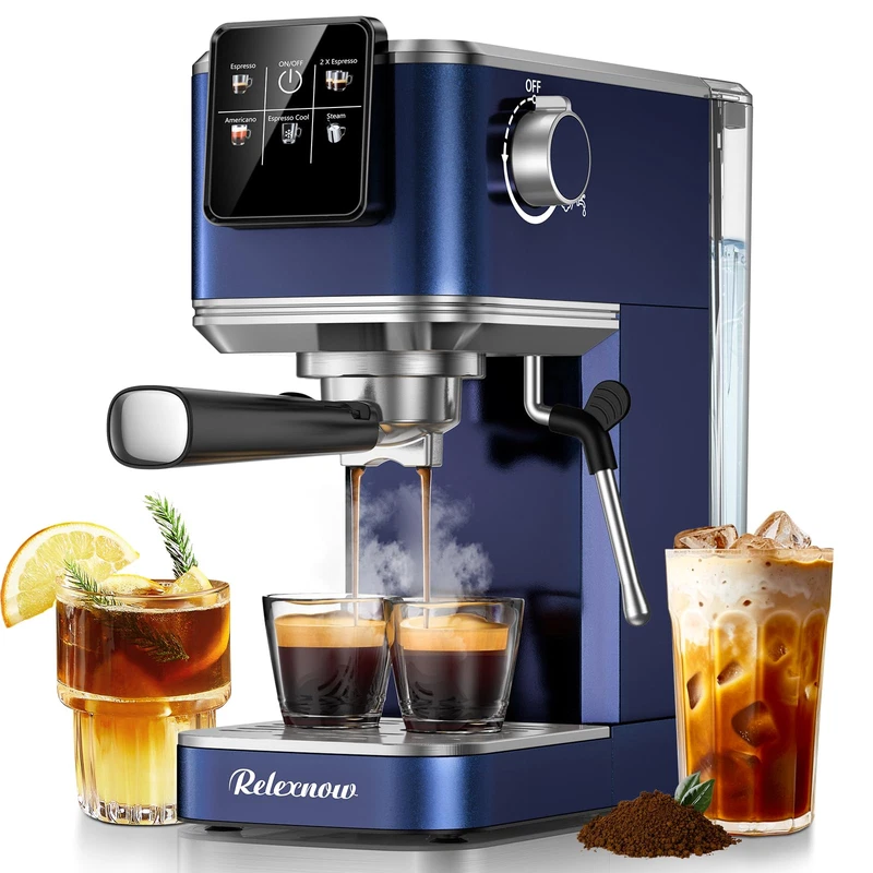 Relexnow Espresso Machine 20 Bar Espresso Maker Milk Frother Lcd Panel Hot Iced