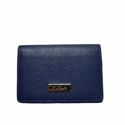 FURLA Navy Gold Hardware Business Card Holder Card Case Japan