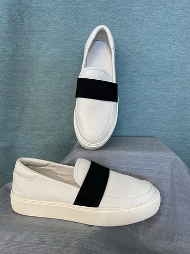 Mocassini Ugg bianchi con cinturino elastico nero. Mocassino slip on donna taglia 10