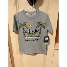 New Life Is Good Kids Graphic T Shirt Palm Tree Hammock Beach Tee YXS