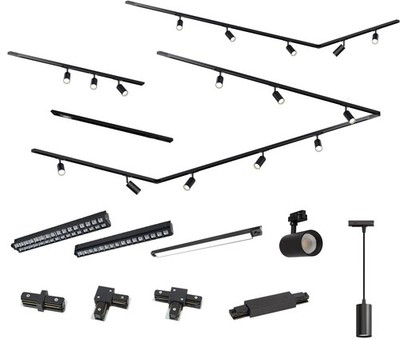MRail 230V Schienensystem in Schwarz GU10 Spots Komponenten Stangensystem austau