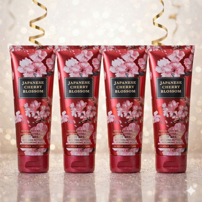 Bath & Body Works - Japanese Cherry Blossom Hydration Body Cream 8 oz [4 Pack]