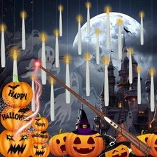 Halloween Decorations, 20 PCs Floating Candles with Wand, Magic Hanging Candl...