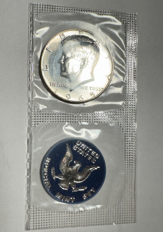 1965 Kennedy Proof Like Half Dollar 40% Silver from Mint Set in Mint Cello Gem