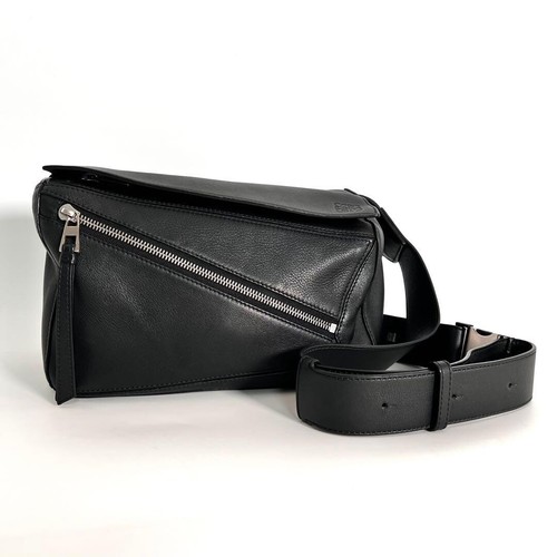 LOEWE Puzzle Small Bum Bag Black Leather Anagram Crossbody Belt Bag Pouch
