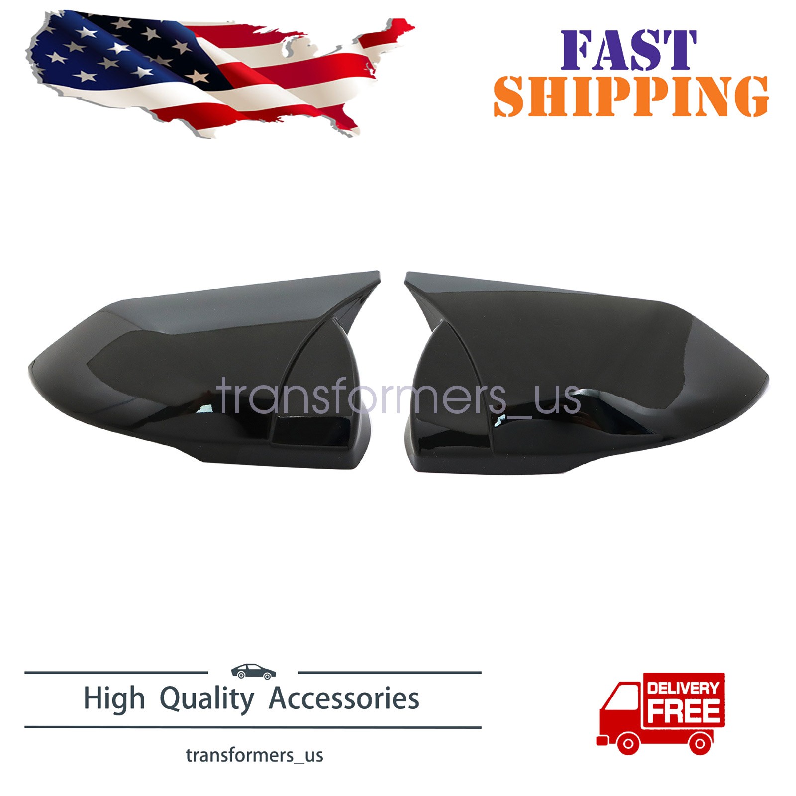 1 Pair For Hyundai Elantra 2021-2025 Rearview Mirror Cap Cover Trim Glossy Black