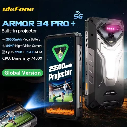 Global Ulefone Armor 34 Pro Plus 5G 25500mAh Built-in Projector 512GB 120Hz NFC