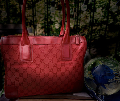 Authentic Gucci Red GG Canvas Tote Bag Patent Leather Pristine Canvas - LegitApp