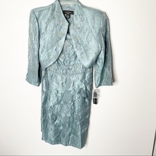 NWT R M Richards Blue 2 Piece Beaded Dress Jacket Set Wedding Formal Sz 12P