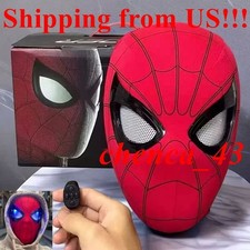 IN US Red Spider Man Mask LED Moving Eyes Remote Control Ring Halloween Gift