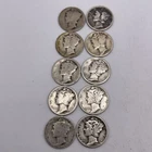 Mercury Dimes 1917-18-19-27-28-31-36-37-42-1944 Lot Of 10-90% Silver Lot #5B