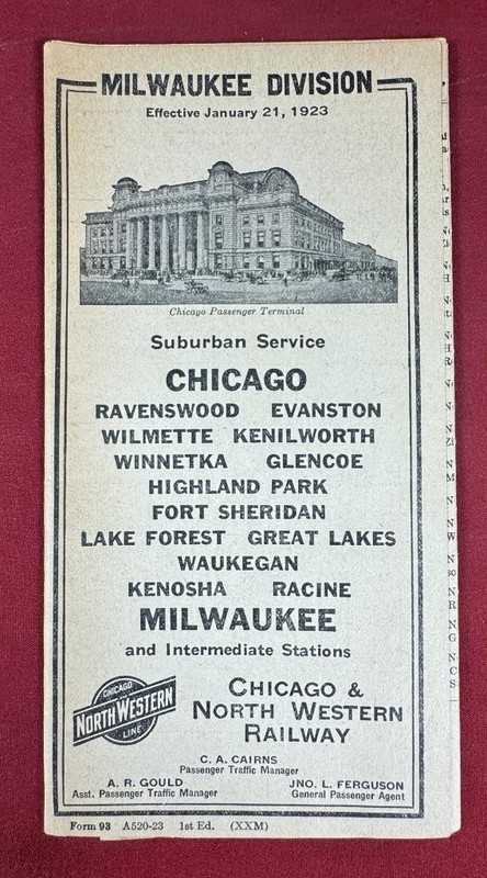 1923 Chicago & North Western Railway Milwaukee Division Public Timetable