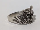 VINTAGE STERLING SILVER DETAILED OWL W/ OPEN WINGS SIZE 7.25 RING 925 3.2MM BAND