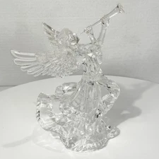 Vintage Acrylic Angel Tree Topper Playing Horn Clear Christmas Decor 9.25 Inch