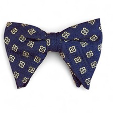 Vintage 1950s Ormond NYC Oversized Navy Blue Gold Clip On Bow Tie