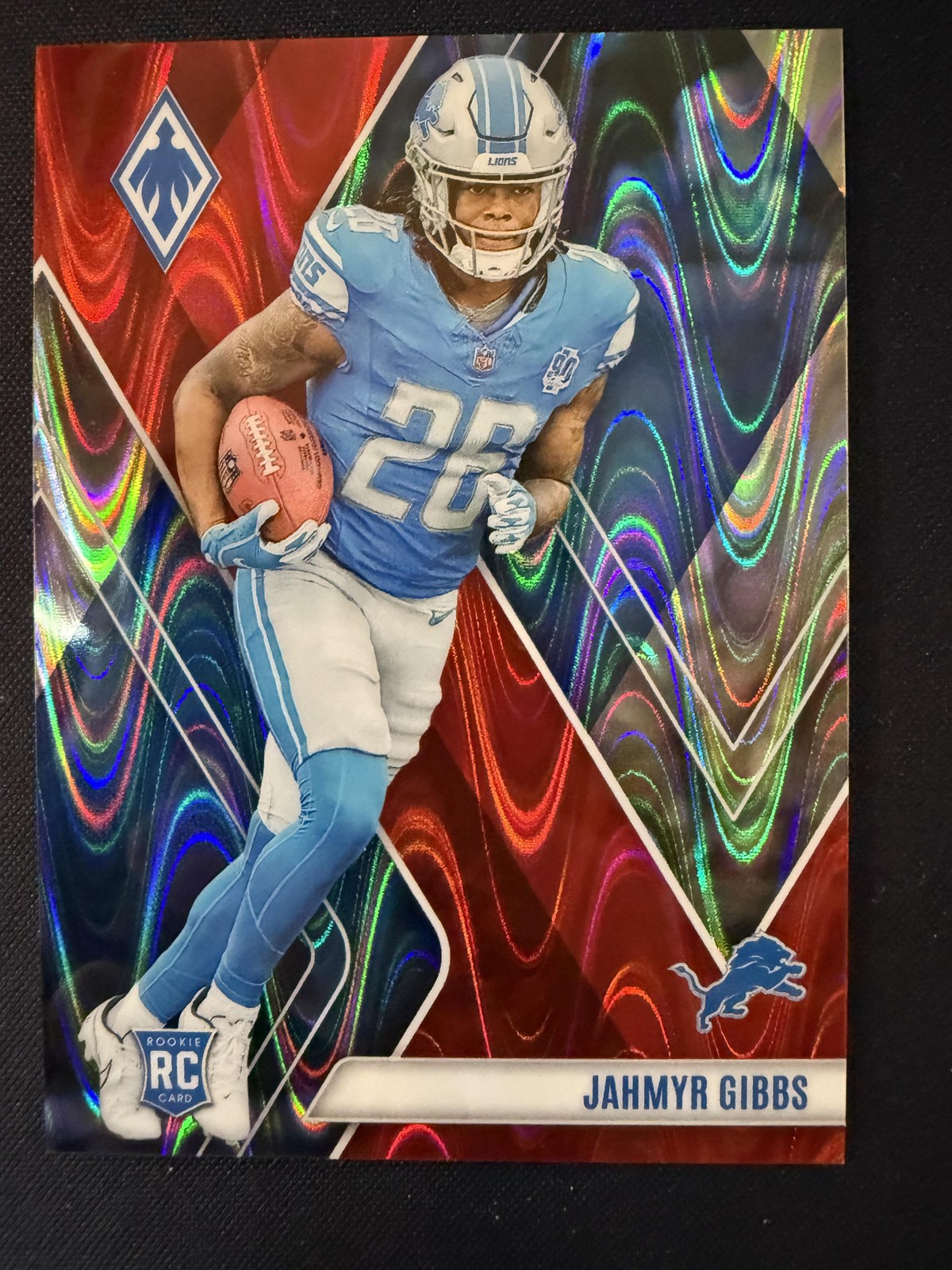 #105 Jahmyr Gibbs 2023 Panini Phoenix SN,RC Rookie #/199 Lions Red Seismic
