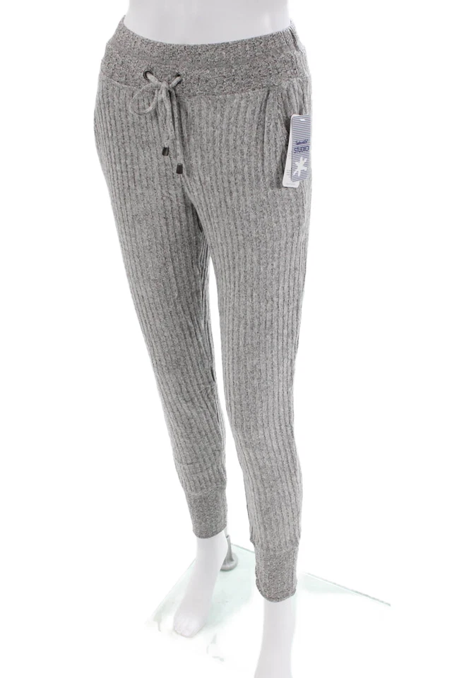 Espléndidos pantalones deportivos para mujer acanalados con bolsillo con cordón en la cintura gris talla XS Foto 2 de 4