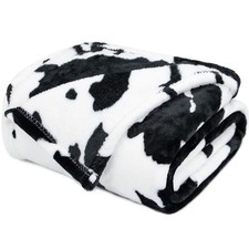 Fleece Throw Blanket for Baby Size 40" x 50" 100 x 130 Cm , Black White Cow