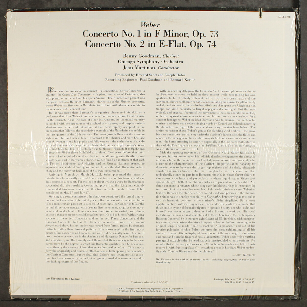 BENNY GOODMAN weber concertos RCA 12" LP 33 RPM Sealed eBay