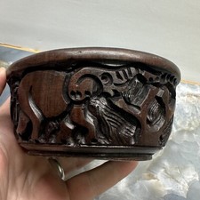 Vintage Hand Carved South African Wildlife Decorative Bowl Elephant Rhino 4x2