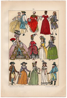 18TH CENTURY COSTUME - Rococo Fashion Gowns Court Dress 1896 Antique Print  | eBay