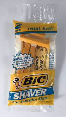 Vintage Bic Shaver For Sensitive Skin Trail Size 2 Pack Razors - New Sealed 
